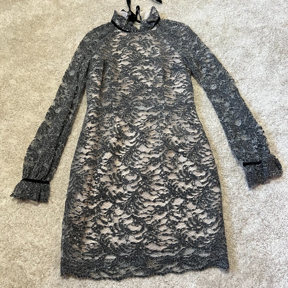 Rebecca Vallance Black Lace Long Sleeve Mini Dress